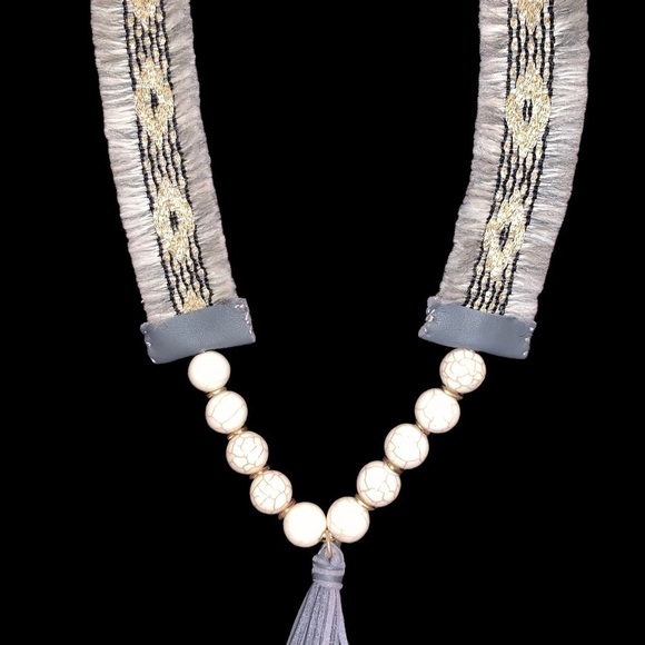 PLUNDER Julius Fringe LIKE NEW Tassel Beaded Embroidered Necklace 19 Inch - Picture 6 of 7